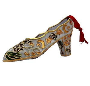 VTG Cloisonne Enamel Shoe with Heel Christmas Ornament White Red Green with Gold - Bild 1 von 10