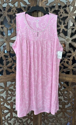 Croft & Barrow Women's Nightgown Sz 2X Pink and White Vine Print Sleeveless - Image 1 of 4