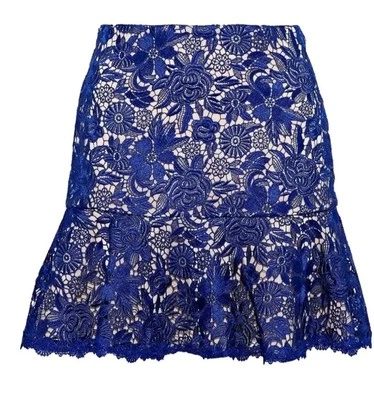 Alice And Olivia Delma Lace  Lined Mini Skirt In Indigo Blue Size 6 - Image 1 of 4