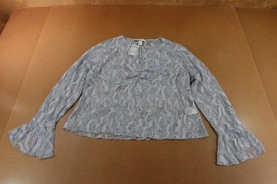 H&M Edition Womens Size XXL Light Dusty Blue Lace Split V-Neck  Blouse NWT - Image 1 of 4