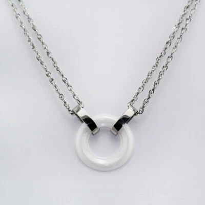 Nuevo Brazalete Aro Anillo Cerámica Blanca 20MM Lleno Oro Blanco 18K Cadena 19CM Foto 1 de 4