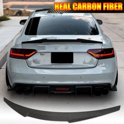 Fit for AUDI S5 B8/B8.5 Coupe 2008-17 Real Carbon Fiber Rear Trunk Spoiler Wing - Image 1 of 4