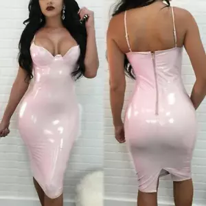 Latex Leder Damen Reißverschluss Minikleid Abend Party Sexy Damen Clubwear Kleid # - Bild 1 von 11