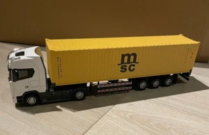 Scania MSC Container Trailer Truck Yellow White 1/50 Scale Figure Toy New - Picture 1 of 3