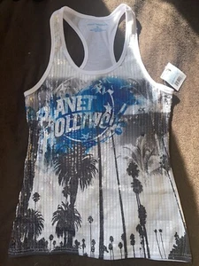 Planet Hollywood Womens Tank Top Multicolor Palm Trees Racerback Sequin XL New - Picture 1 of 9