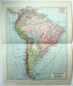 South America - Original 1924 German Language Map by Meyers. Vintage - Picture 1 of 3