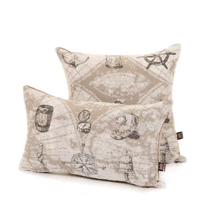 New Soft Woven Beige Chenille Nautical Sailor Inspired Pattern Fabric Cushion - Picture 1 of 3