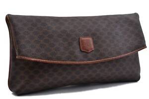 Authentic CELINE Macadam Blason Pattern Clutch Bag PVC Leather Brown 2694C