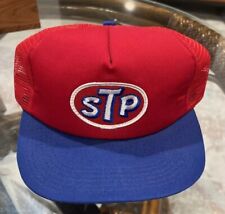 Vintage 80s STP Oil Patch Snapback Mesh Trucker Hat Usa Made Adjustable Red Blue