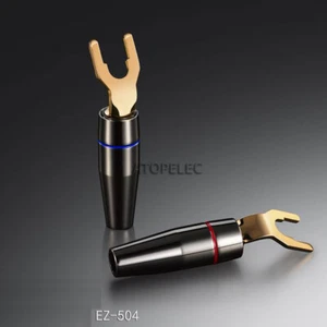 4pcs EIZZ 24K Gold Plated Pure Red Copper Y Fork Speaker Spade Plug Connector - Picture 1 of 2