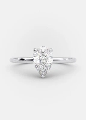 Anillo de compromiso de diamantes creados en laboratorio con corte pera de 2 quilates enchapado en oro blanco de 14 k para mujer Foto 1 de 4