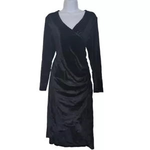 Hanfrdun Women's Black Sueded V-neckline Longsleeved Midi Dress Size Large - Picture 1 of 10