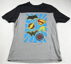 Justice League T-Shirt Youth Sz M Black Gray Superman Batman Flash Short Sleeve - Picture 1 of 8