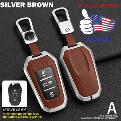 Funda Carcasa Llavero Cuero Plateado-Marrón Para Peugeot 2008 3008 4008 5008 EE. UU. Foto 1 de 4