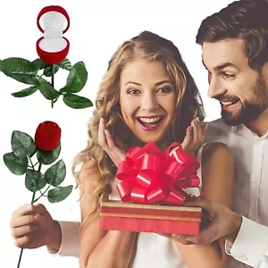 Valentine's Day Red Velvet Rose Ring Box Romantic Engagement Flower Bouquet Jewe - Picture 1 of 7