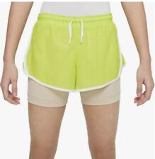 Nike Girls' Dri-FIT Tempo 2-in-1 Training Shorts Large White/Yellow #1
