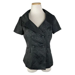Calvin Klein Blazer Size 2 NEW Black Animal Print Short Sleeve Double Breasted - Picture 1 of 5