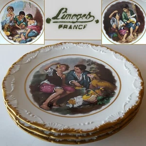 3 Platos de Cena Retrato Limoges Porcelaines Castel France 10". Niños comiendo - Imagen 1 de 12