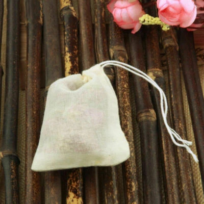 100 PCS 2"x3" Mini Cotton Muslin Drawstring Reusable Bags Bath Soap Herbs Tea - Image 1 of 4