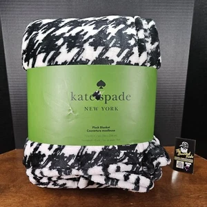 Kate Spade schwarz & weiß Hahnentritt Oversize King Fleece Decke 112" x 92" - Bild 1 von 5