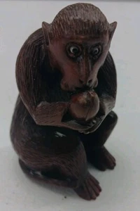 Vintage Hand Carved Wood Monkey Figurine 3.5" Tall Art Sculpture - Picture 1 of 5