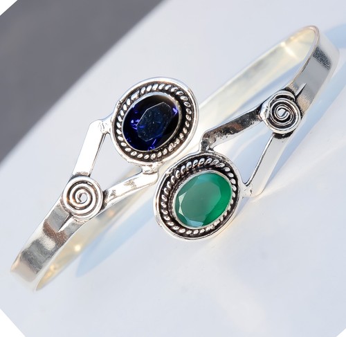 VALENTINO Bracciale unisex fatto a mano in argento sterling 925 con gemma onice verde e tanzanite