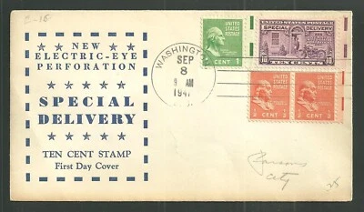 Vintage 1941 New Electric-Eye Perforation Special Delivery FDC Cover Scott #E15 - Image 1 of 2