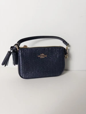 NWOT Coach CH215 Straw Leather Mix Nolita Wristlet Midnight Navy Purse - Image 1 of 4