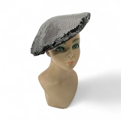 Eric Javits Boina de Lentejuelas Negra Forrada de Satén Noche Cóctel Sombrero Nueva York Foto 1 de 4