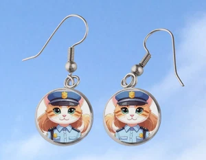 Anime Gato Niña Jefe Oficial de Policía Mujer Cabujón Pendientes Regalo de Navidad Z140 - Imagen 1 de 1