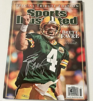 REVISTA DEPORTIVA ILUSTRADA FIRMADA POR BRETT FAVOR + FIRMA FOTOGRÁFICA DE 4"x6" y certificado de autenticidad favor Foto 1 de 4