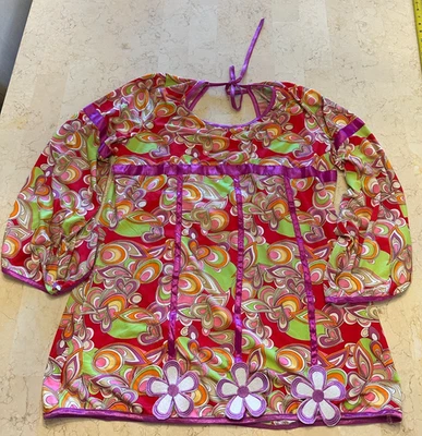 60s Hippy Flower Power Halloween Adult Costume Pink Red Green Roomy Plus size 3x - Image 1 of 4