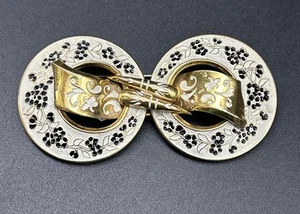 Walter Lampl Vintage Rare 1940s Black Enamel Flowers Gold Tone Pin Brooch Signed - Picture 1 of 11