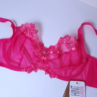 Sutiã de renda transparente 38DD sem forro rosa íntese plus size - Imagem 1 de 4