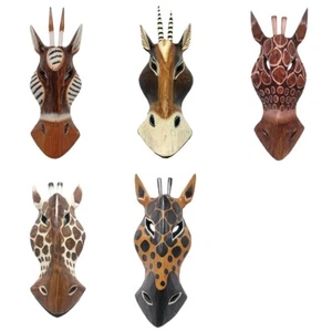 Set 5 Handschnitzerei Holz Maske Giraffen Antilopen Wandkunst Dekor Aufhänger 10 Zoll - Bild 1 von 17