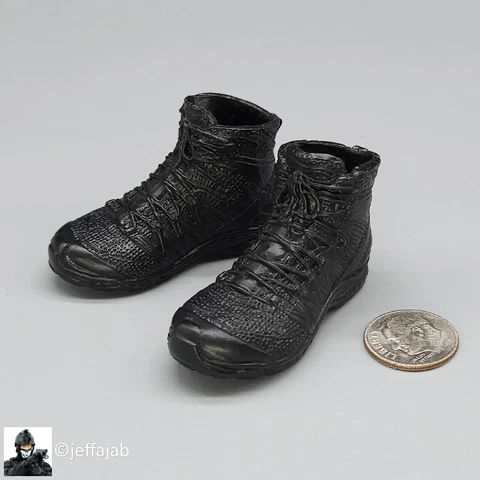 1:6 Scale Flagset End War Ghost 2.0 Black Combat Boots (Peg Type) for 12" Figure Cover