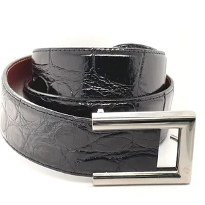 Ceinture à boucle femme en cuir noir brillant Calvin Klein petite ton argent - Photo 1/4