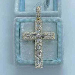 3Ct Baguette Cut VVS1 Diamond New Cross Pendant 14K Yellow Gold Over Free Chain - Picture 1 of 2
