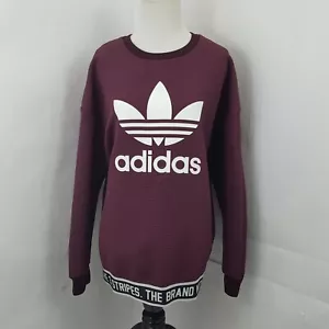 Mujer M Adidas La Marca Con Las 3 Rayas Cuello Redondo Sudadera Borgoña Acanalada - Imagen 1 de 9