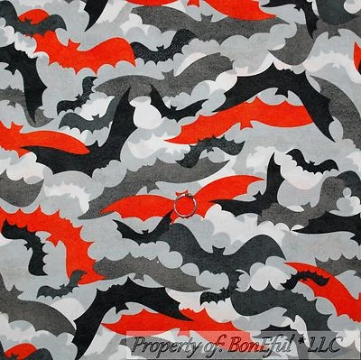 BonEful Fabric FQ Cotton Quilt Gray Black Orange Red Camouflage Camo BAT Batman - Image 1 of 4