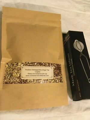 ROOIBOS ASHWAGANDHA TÉ DE JENGIBRE 4 OZ e infusor digestión hierbas orgánicas Ayurveda  Foto 1 de 4
