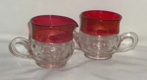 Vintage Kings Crown Ruby Flash Glass Creamer & Sugar Set Thumbprint - Picture 1 of 4
