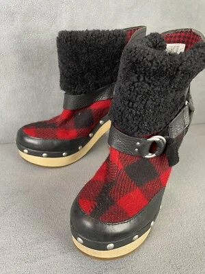 Botines Woolrich Rojo Búfalo Plataforma Cuadros Tacones Mujer Talla 8.5 Foto 1 de 4