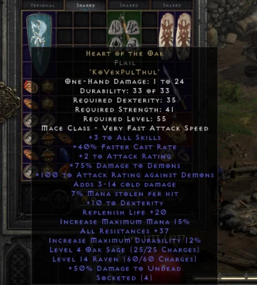 D2 Diablo 2 Resurrected Non LADDER PC Xbox Heart of the Oak 37 HOTO - Image 1 of 4