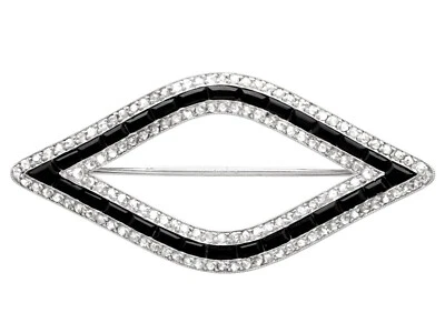 Antiguo broche Cartier de platino de 1,70 quilates de ónix negro y diamante de 2,20 quilates circa 1925 Foto 1 de 4