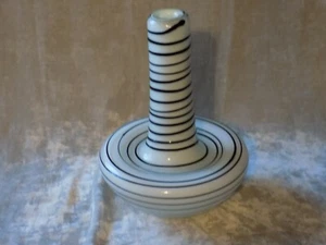 Unique White Black Stripe Hand Blown Glass Vase Decorative Flowers NEW! - Picture 1 of 3
