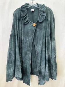 OH MY GAUZE dark green Collared Pocket Button Lagenlook Cape Poncho Jacket - OS - Picture 1 of 6
