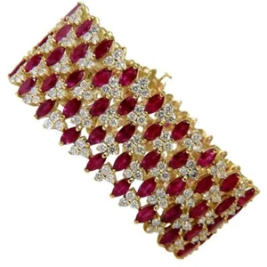 Marquise Lab Pigeon Blood Ruby Broad Bracelet 925 SS Luxurious Women Jewelry - Picture 1 of 7
