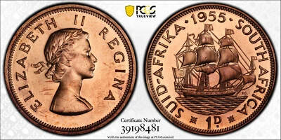 South Africa Penny 1955 PCGS PR65 Red - Image 1 of 3