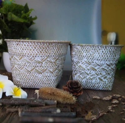 Натуральная корзина для хранения водорослей ручной работы плетеная корзина горшок для цветов ротанга корзина для белья - Изображение 1 из 4